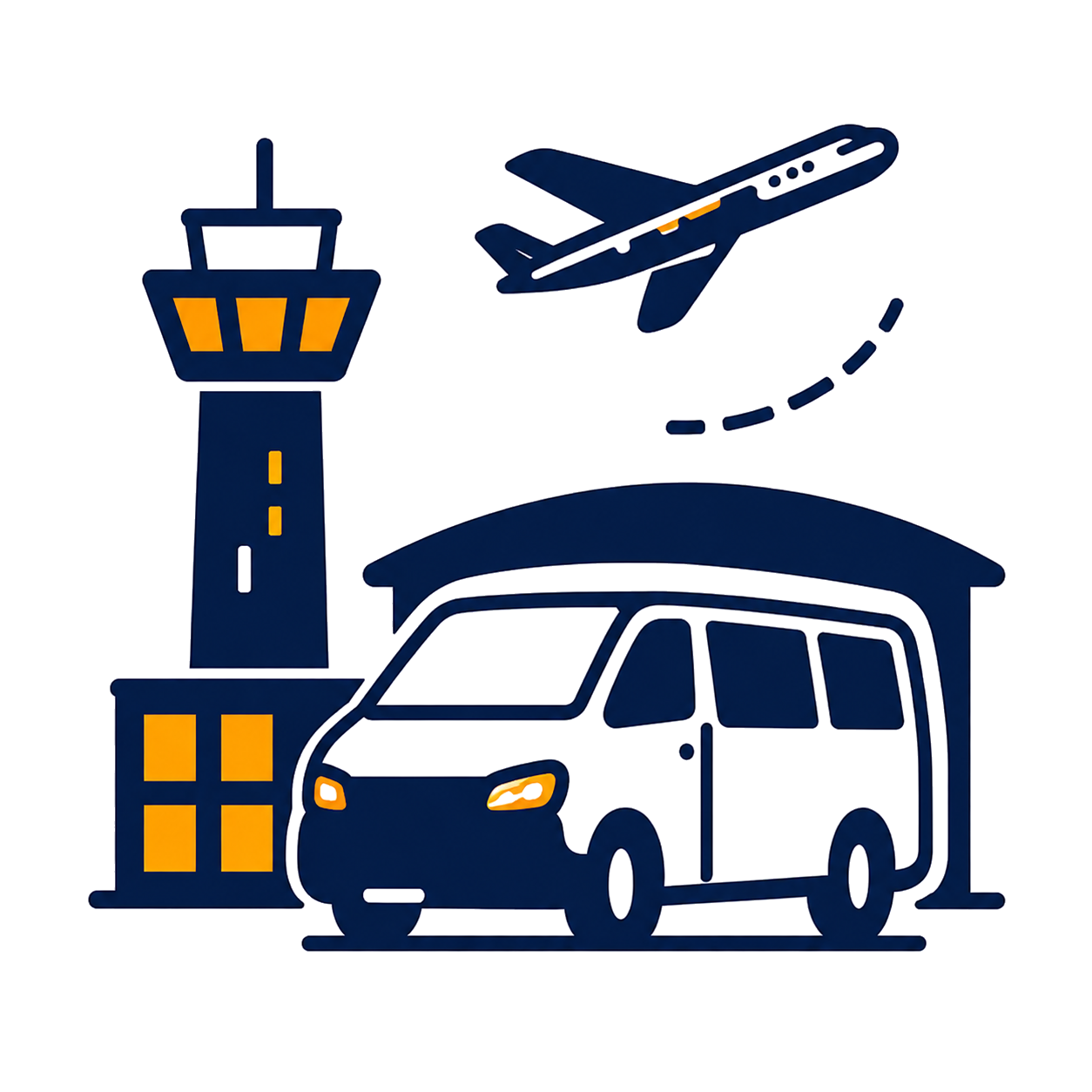 Airport transfer illustration with airplane and shuttle
