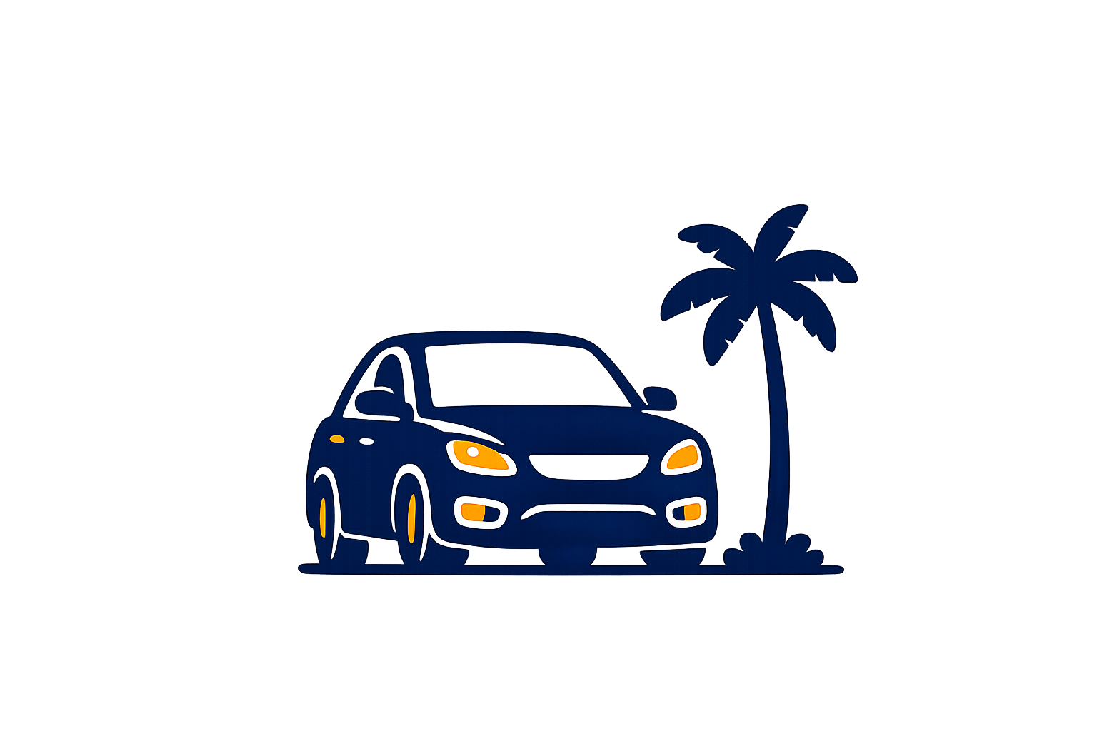Car rental illustration with palm tree
