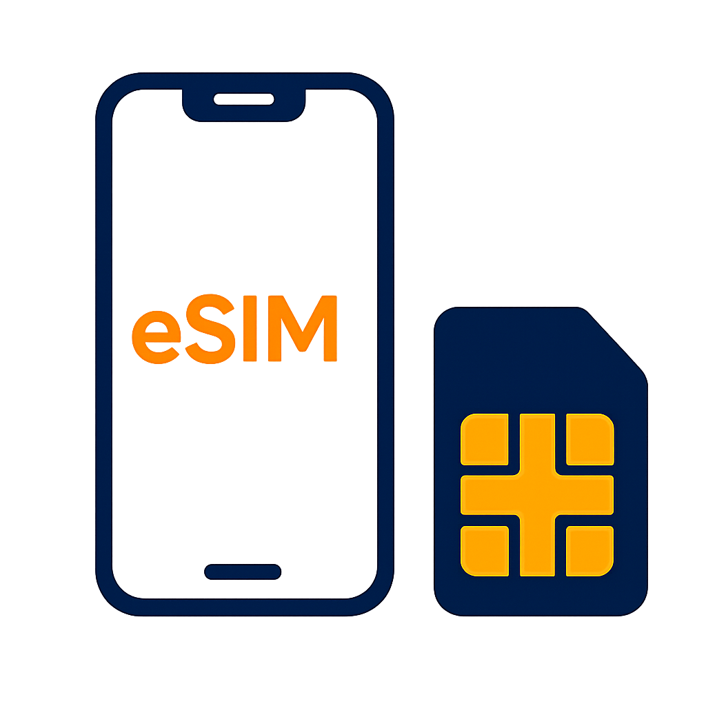 eSIM and SIM cards illustration with phone