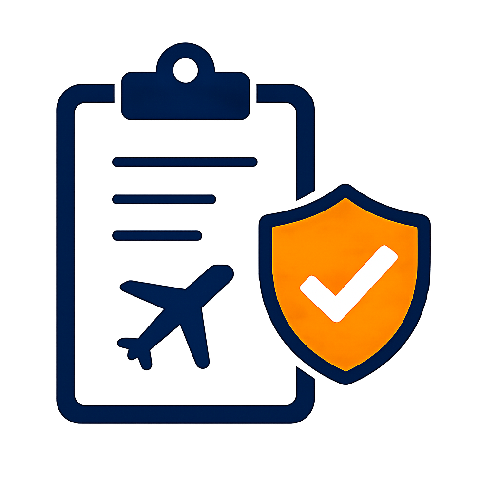 Flight compensation illustration with boarding document and shield