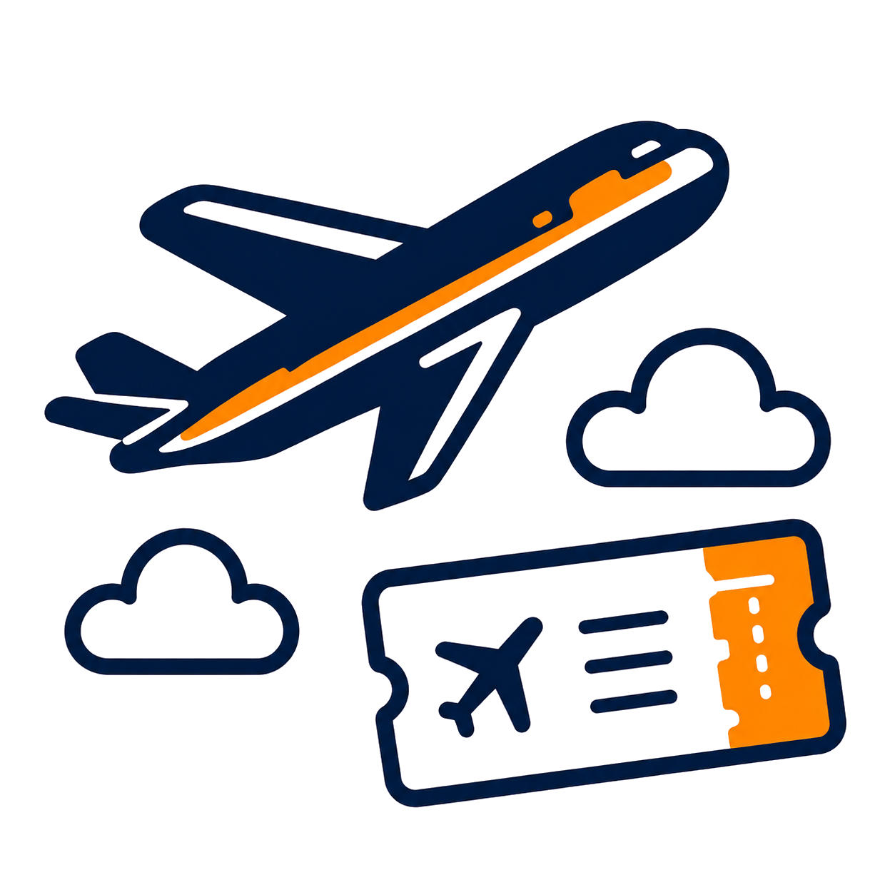 Ilustracion de vuelos con avion y billete